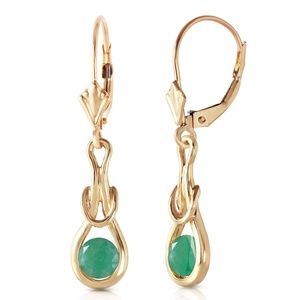 14K. GOLD LEVER BACK EARRINGS WITH NATURAL EMERALD